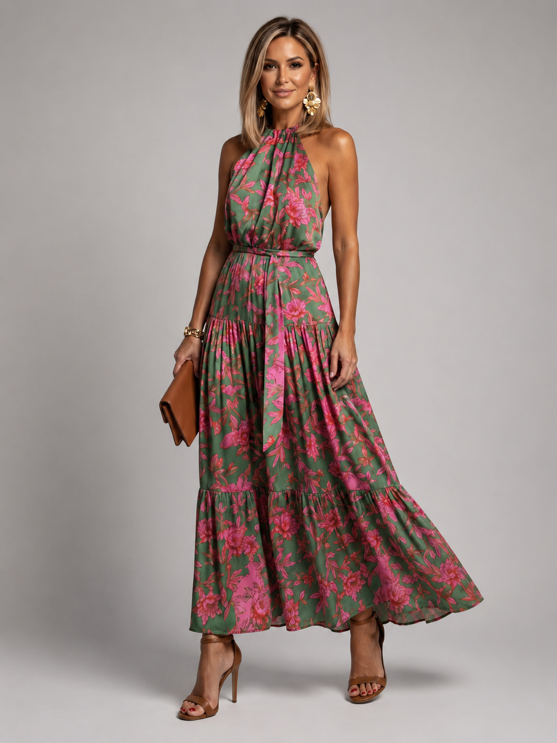 Rambell | Robe dos nu drapée avec imprimé floral