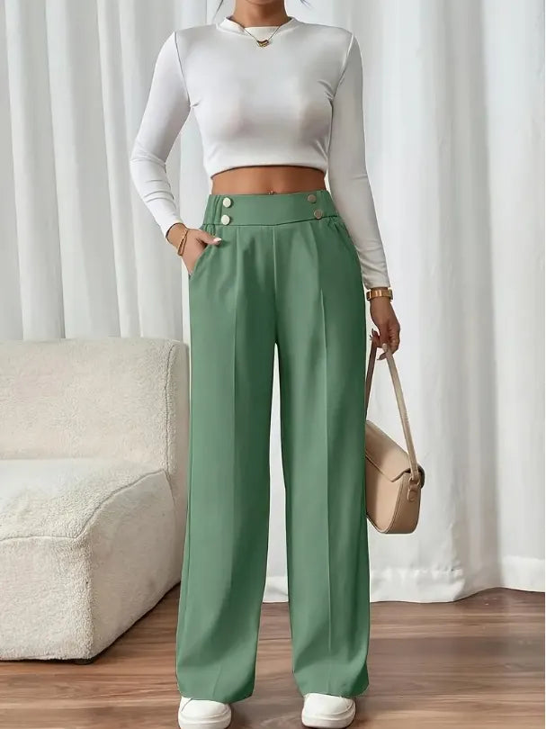 Julva | Pantalon Marlene taille haute avec détails en boutons