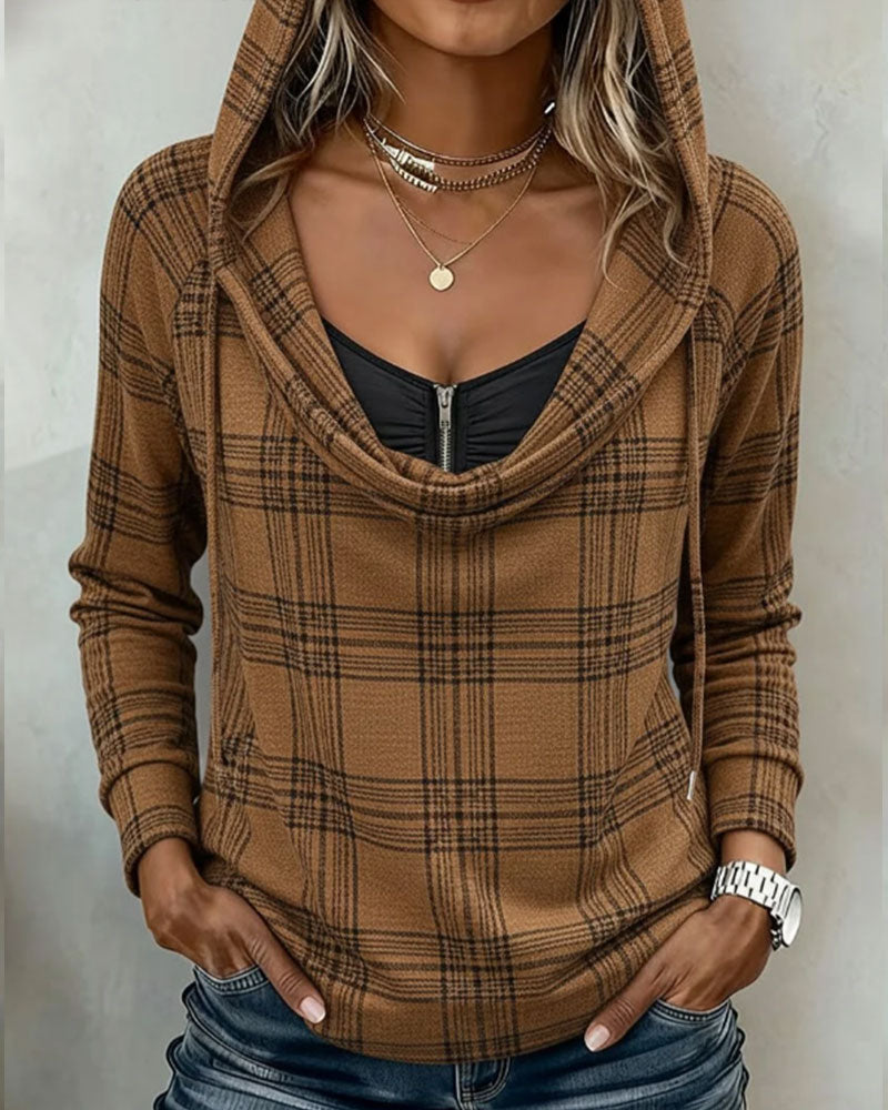 Haut Carreau Mock Layered Turtleneck Hoodie