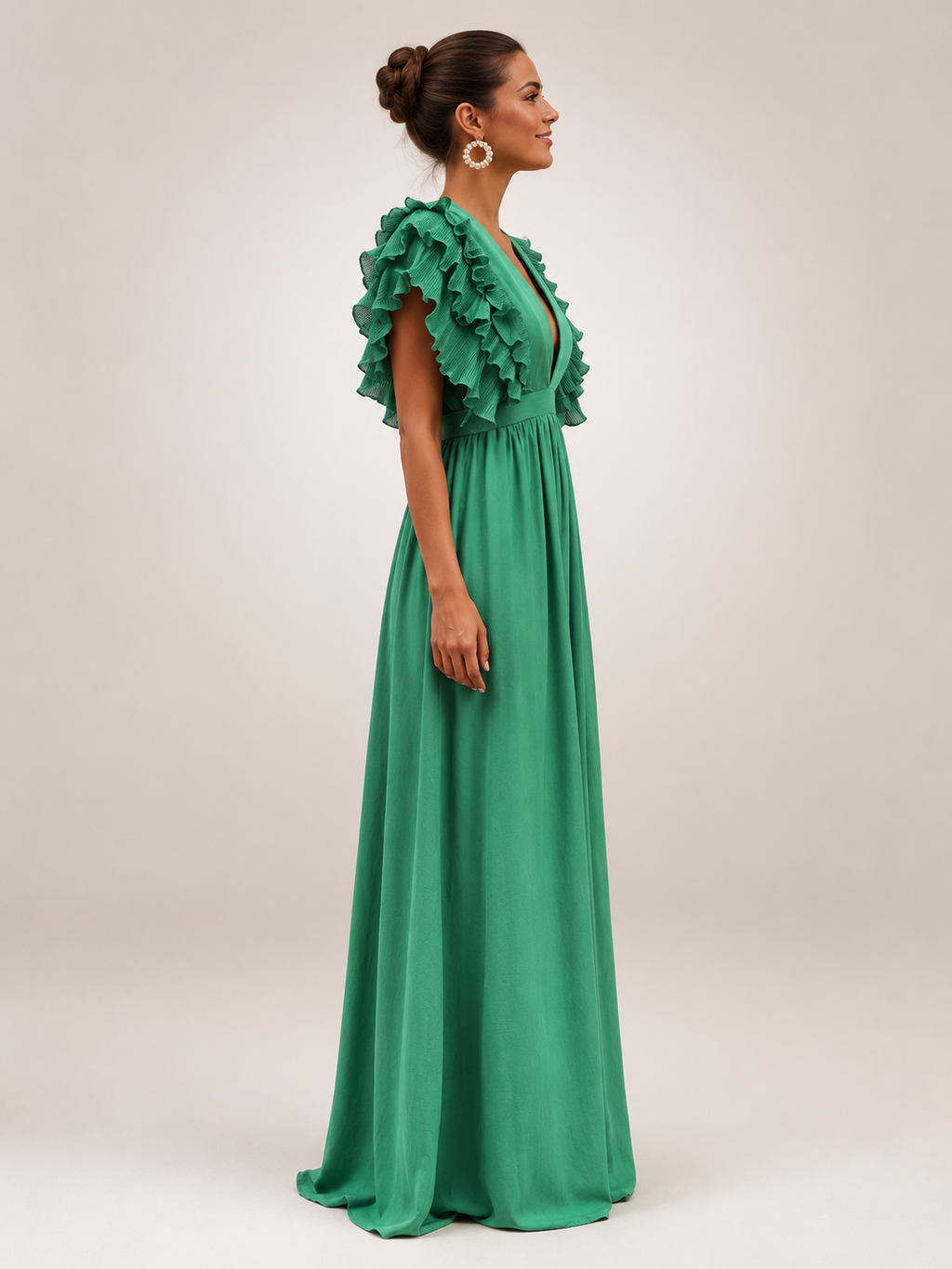Angelina | Robe maxi dos nu avec manches volantées