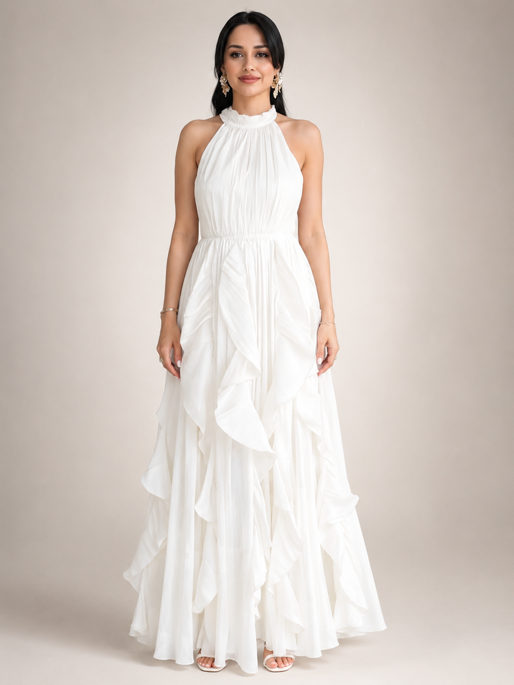 Christae | Robe longue à dos nu avec détails en volants