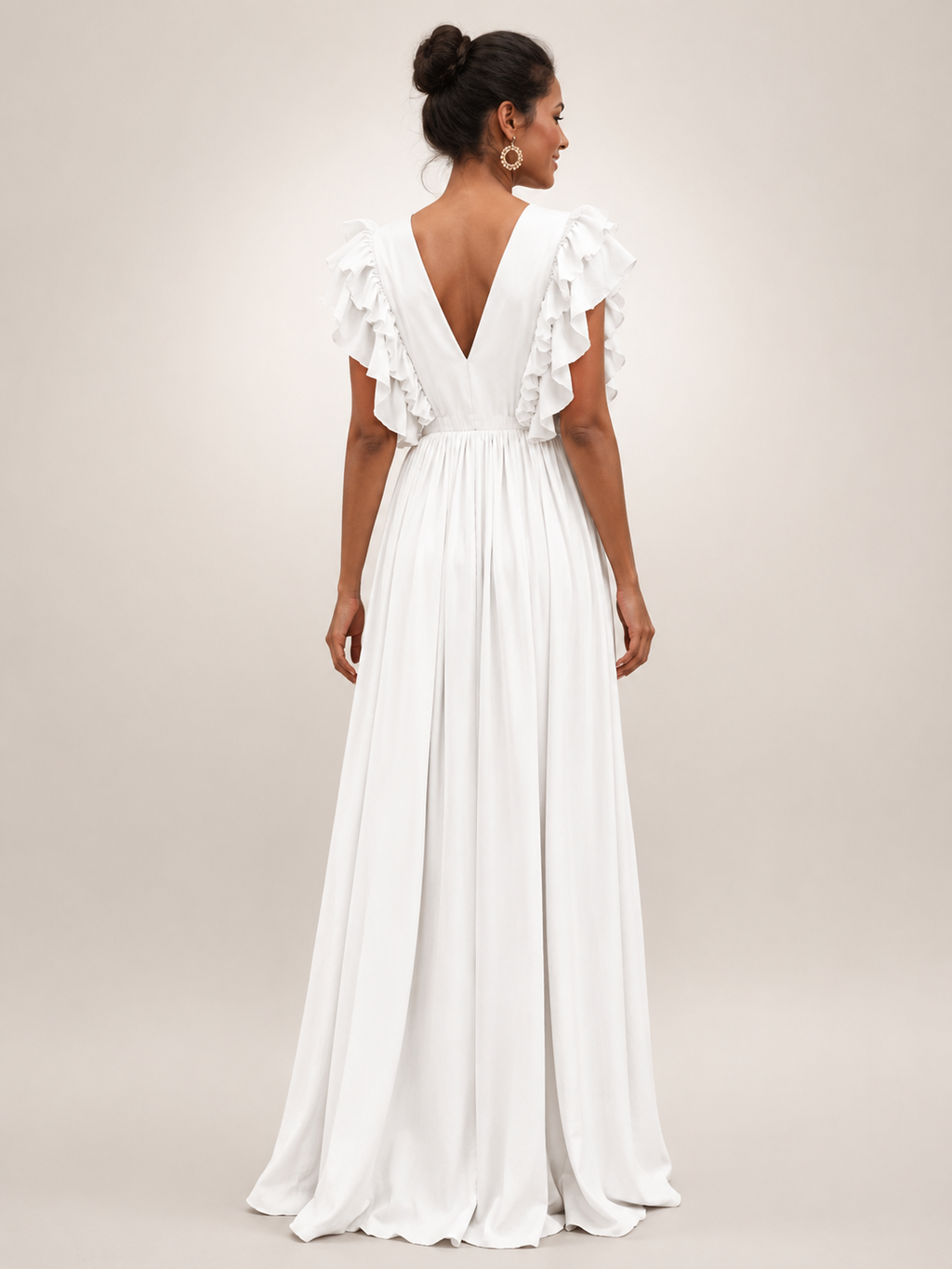 Angelina | Robe maxi dos nu avec manches volantées