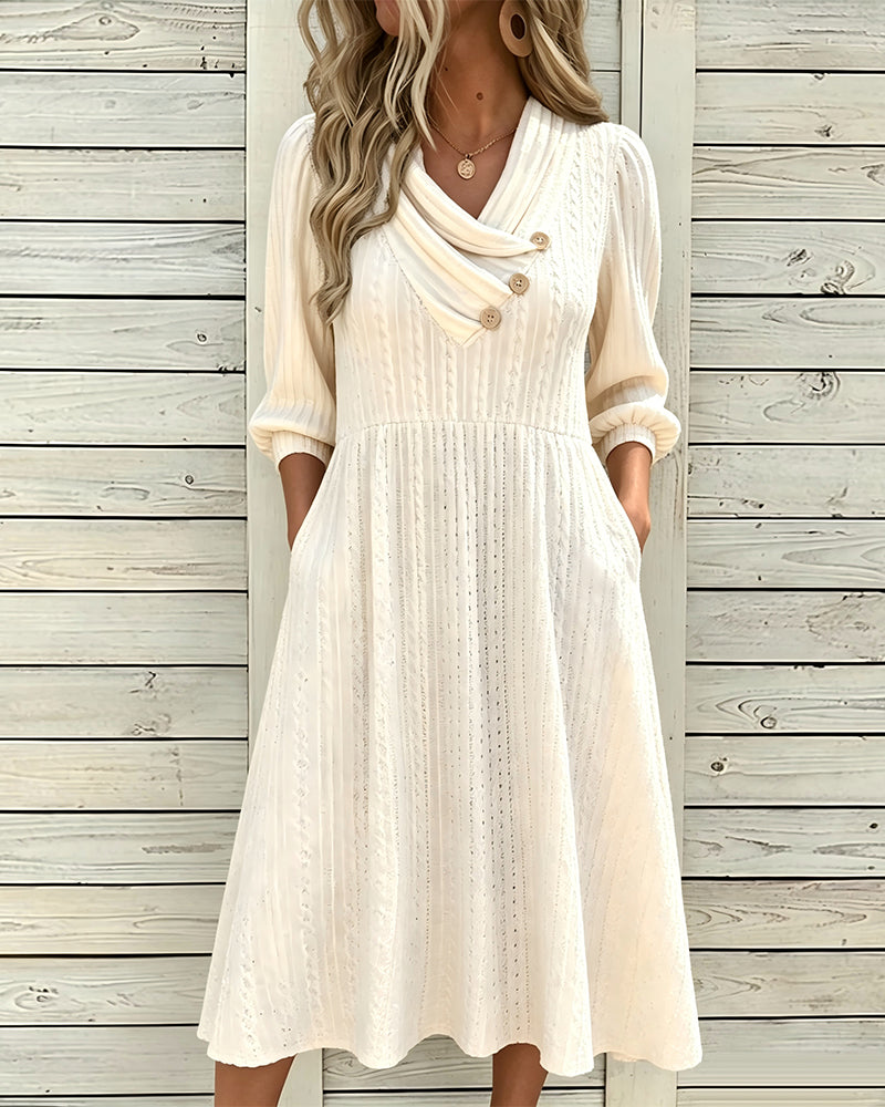 Robe Col Doux Manche Bouffante Bouton