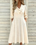 Robe Col Doux Manche Bouffante Bouton