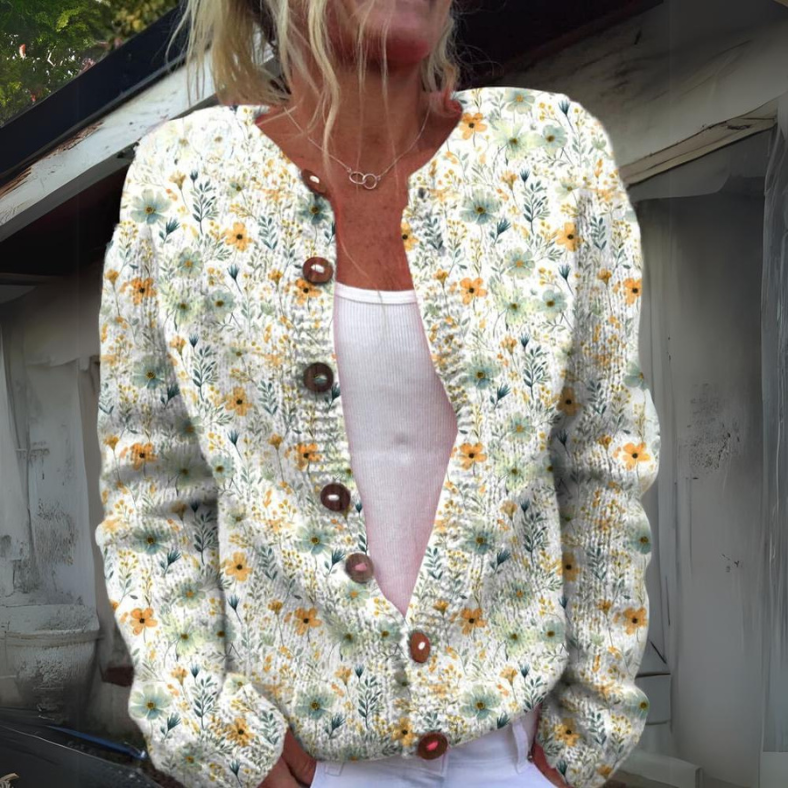 Cardigan en Tricot Inspiré par les Fleurs avec Silhouette Élégante