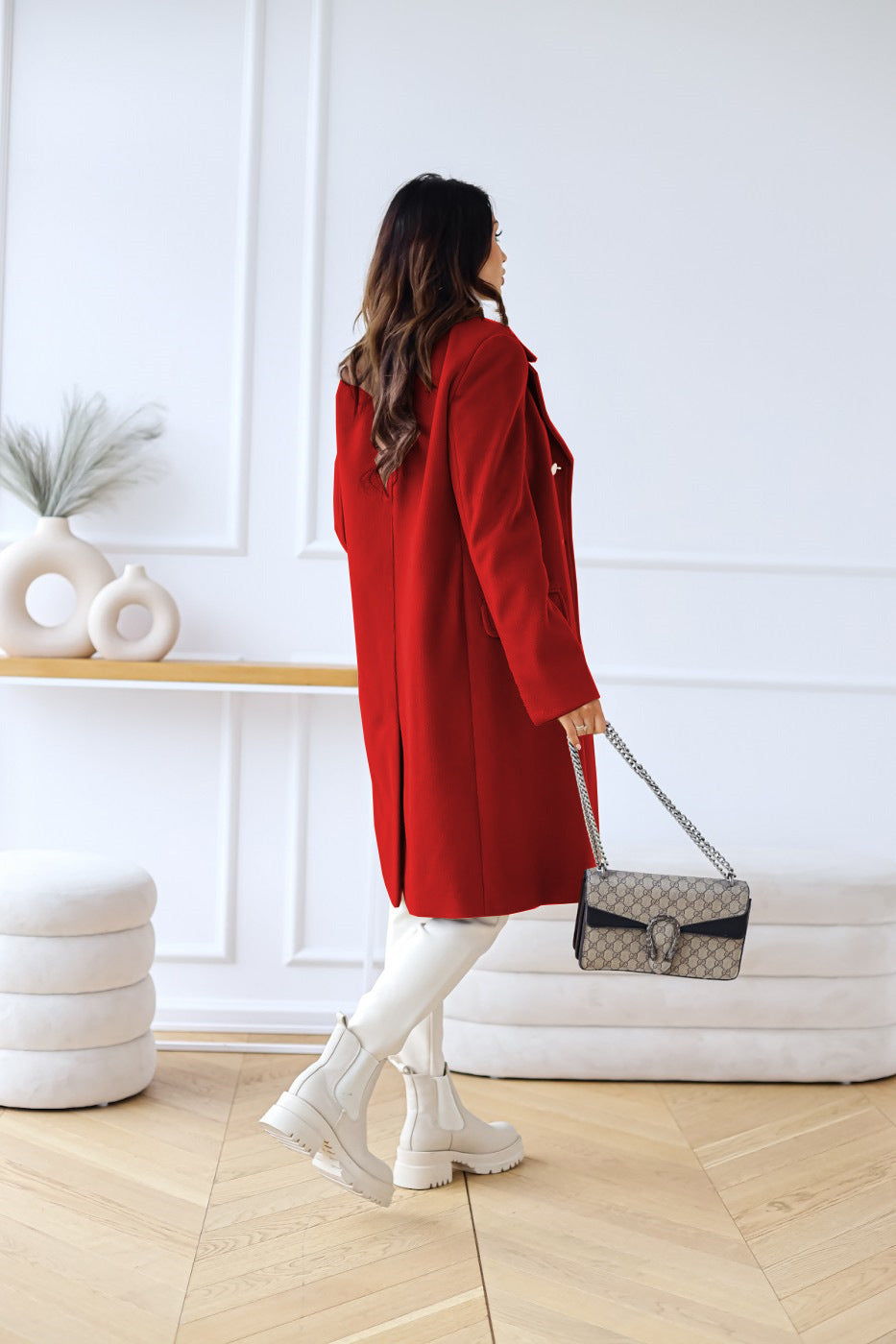 Manteau Femme à Double Boutonnage avec Boutons Dorés
