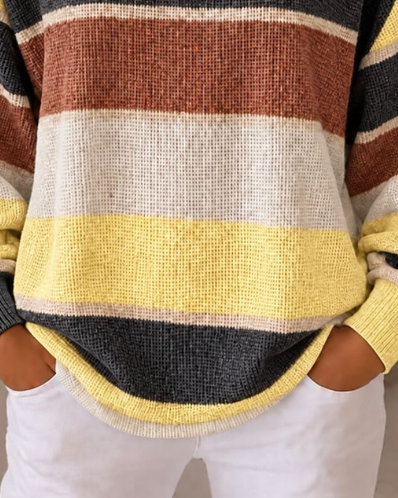 Sweat-shirt à col rond avec boutons et rayures contrastées