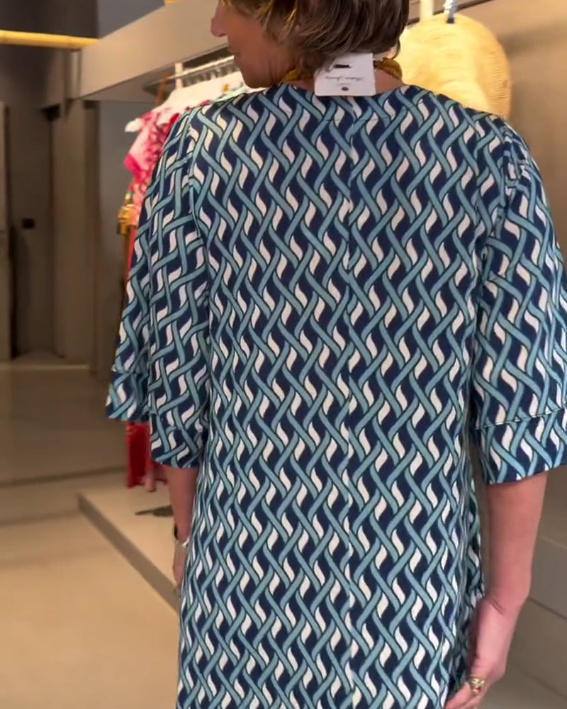 Robe Col En V Motif Diamant Droite Décontractée