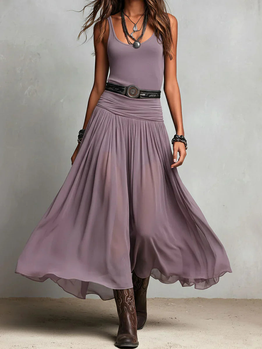 Eulee | Robe à double couche élégante avec ceinture à la taille