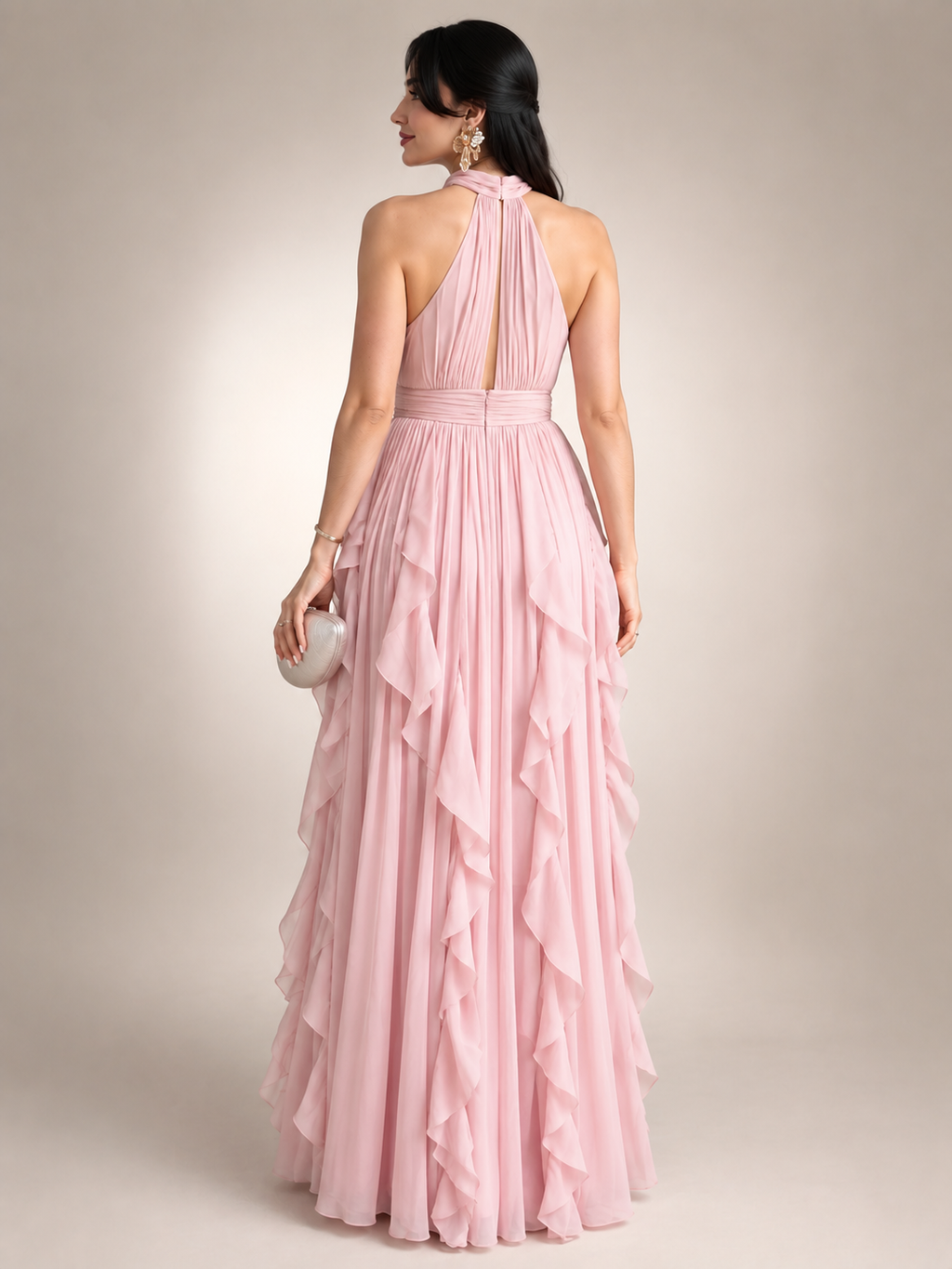 Christae | Robe longue à encolure halter avec détails en volants