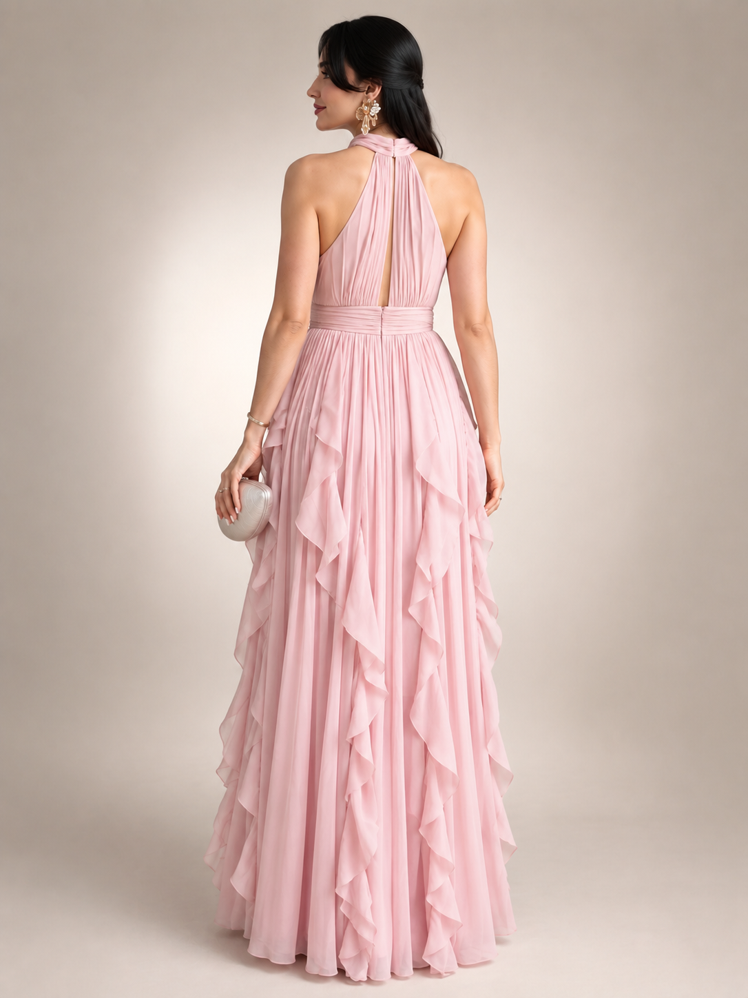 Christae | Robe longue à encolure halter avec détails en volants