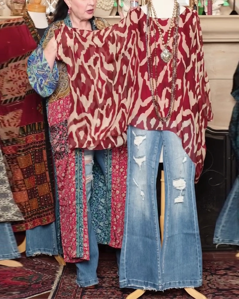 Blouse à manches chauve-souris à imprimé à manches longues