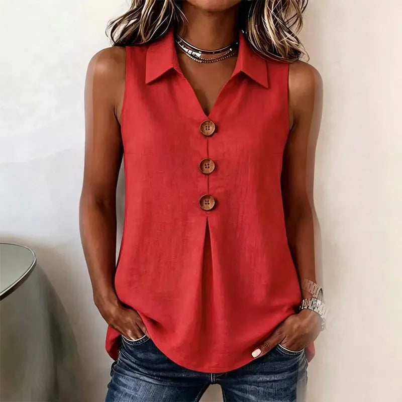 Chemise sans manches femme en coton avec boutons décoratifs
