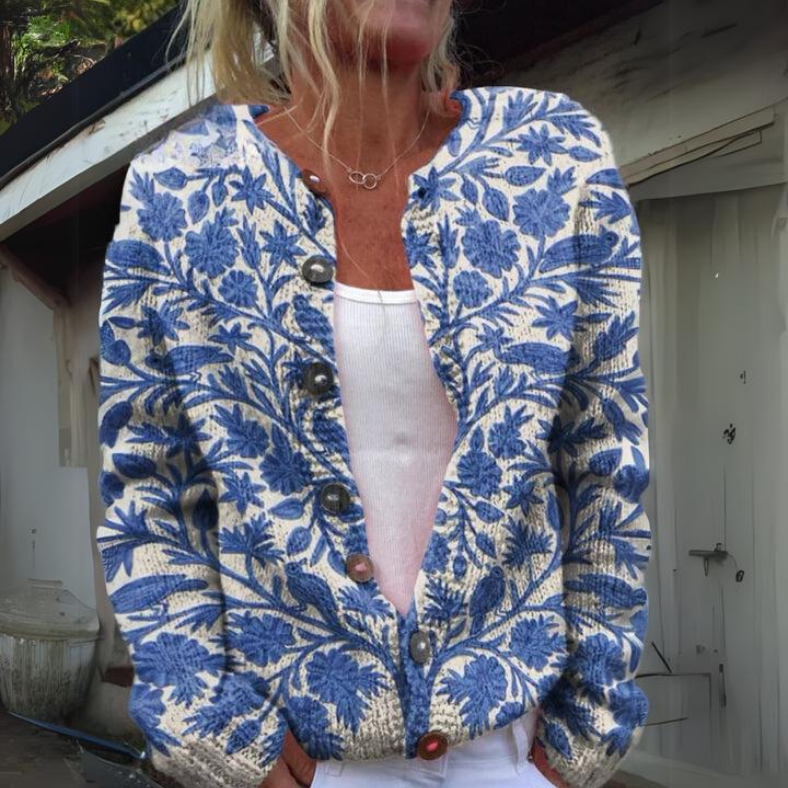 Cardigan en Tricot Inspiré par les Fleurs avec Silhouette Élégante