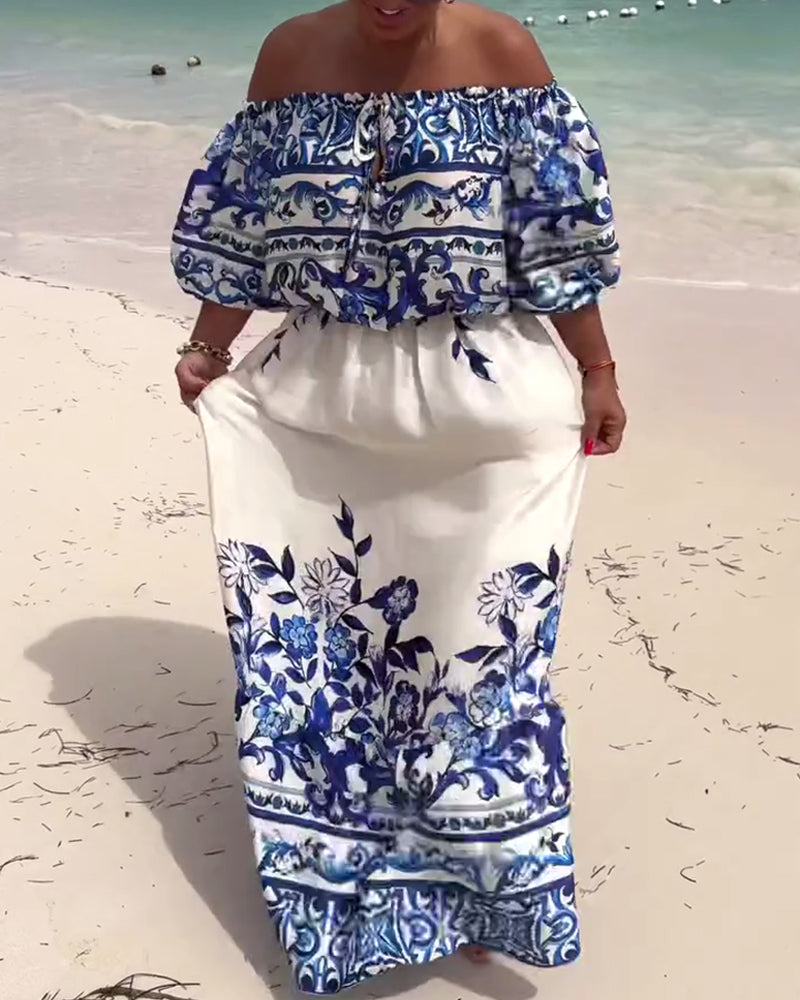 Robe de Resort Imprimée à Épaules Dénudées