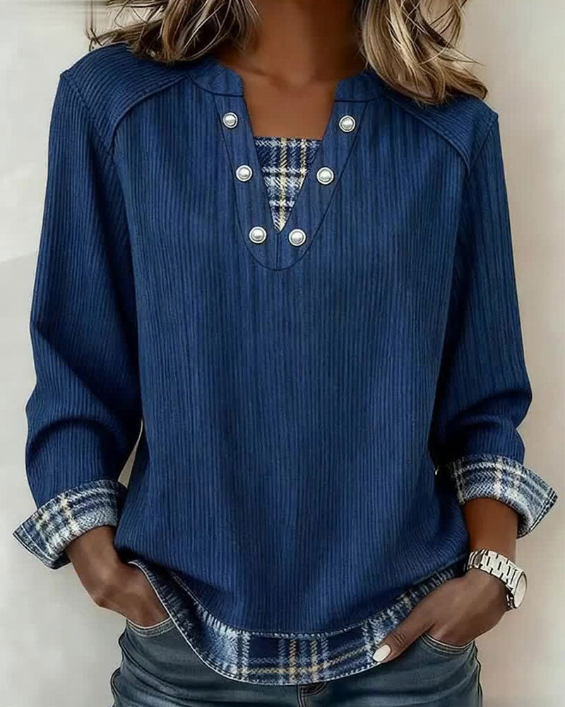 Sweat-shirt à manches longues à carreaux en deux pièces faux