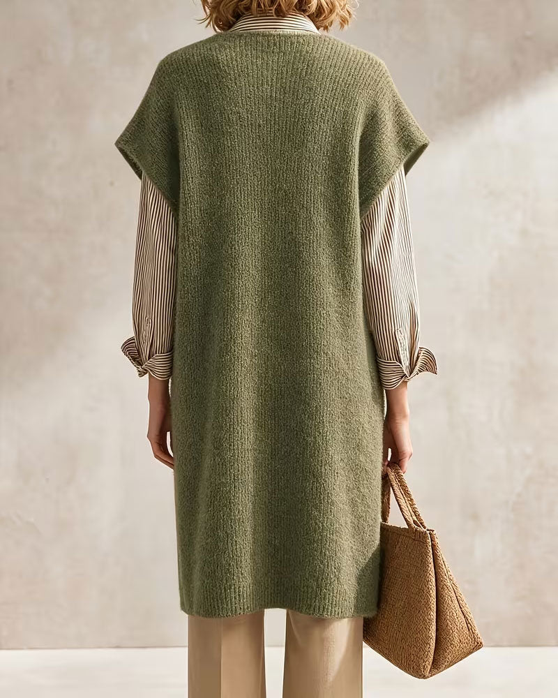 Robe Pull V-Cou Couleur Unie