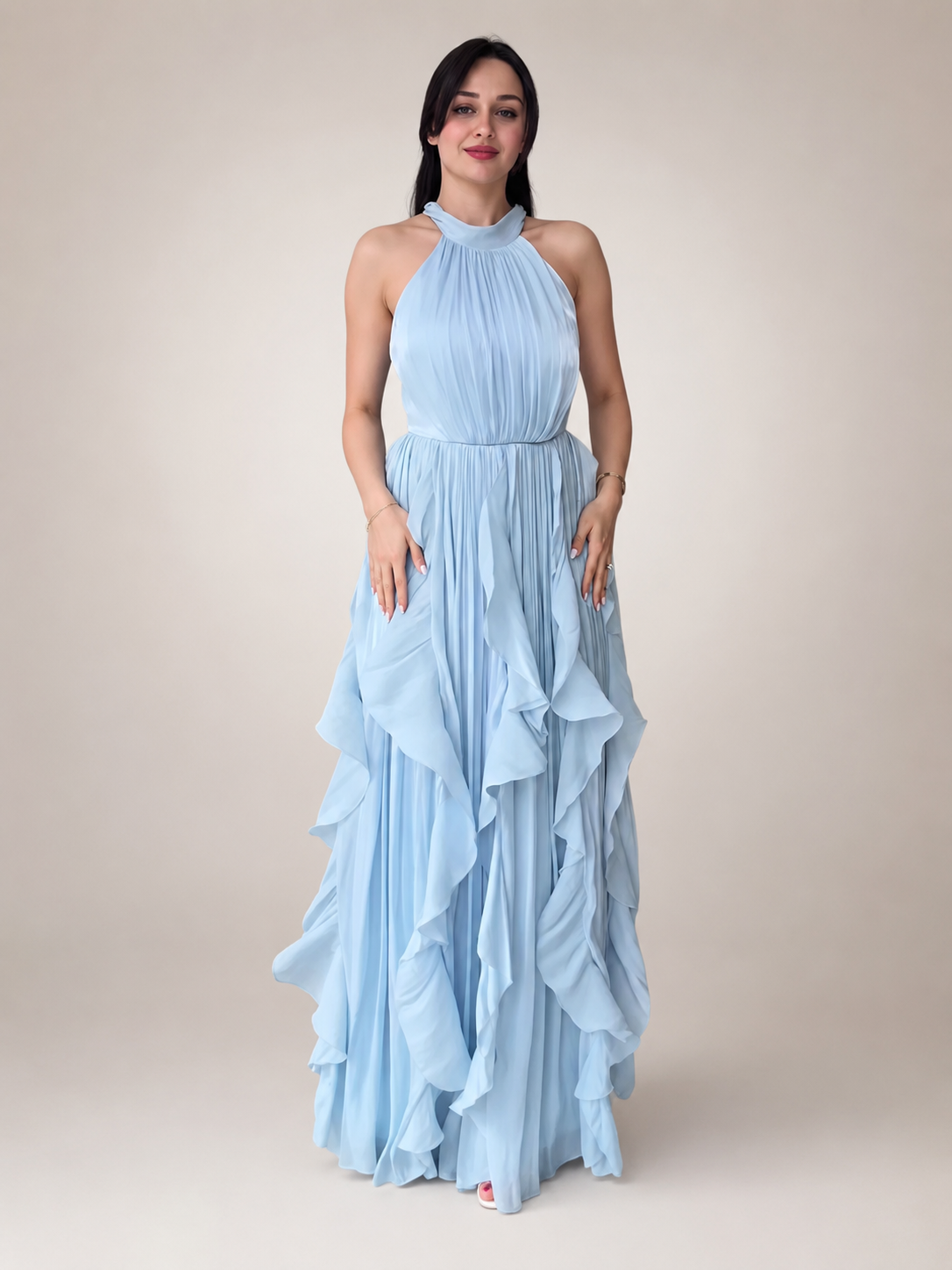 Christae | Robe longue à encolure halter avec détails en volants
