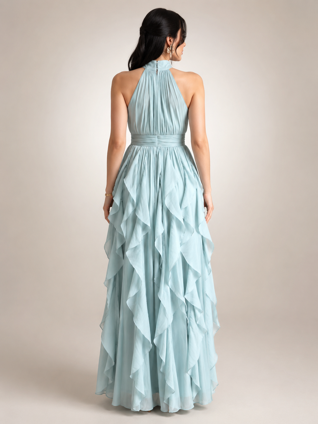 Christae | Robe longue à encolure halter avec détails en volants