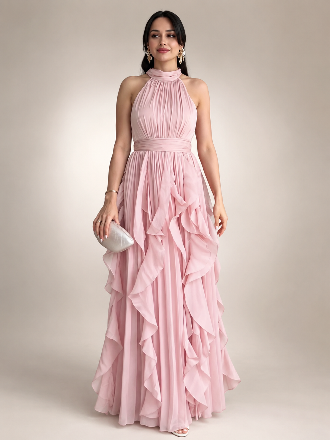 Christae | Robe longue à dos nu avec détails en volants