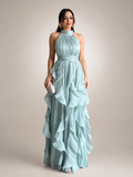 Christae | Robe longue à encolure halter avec détails en volants