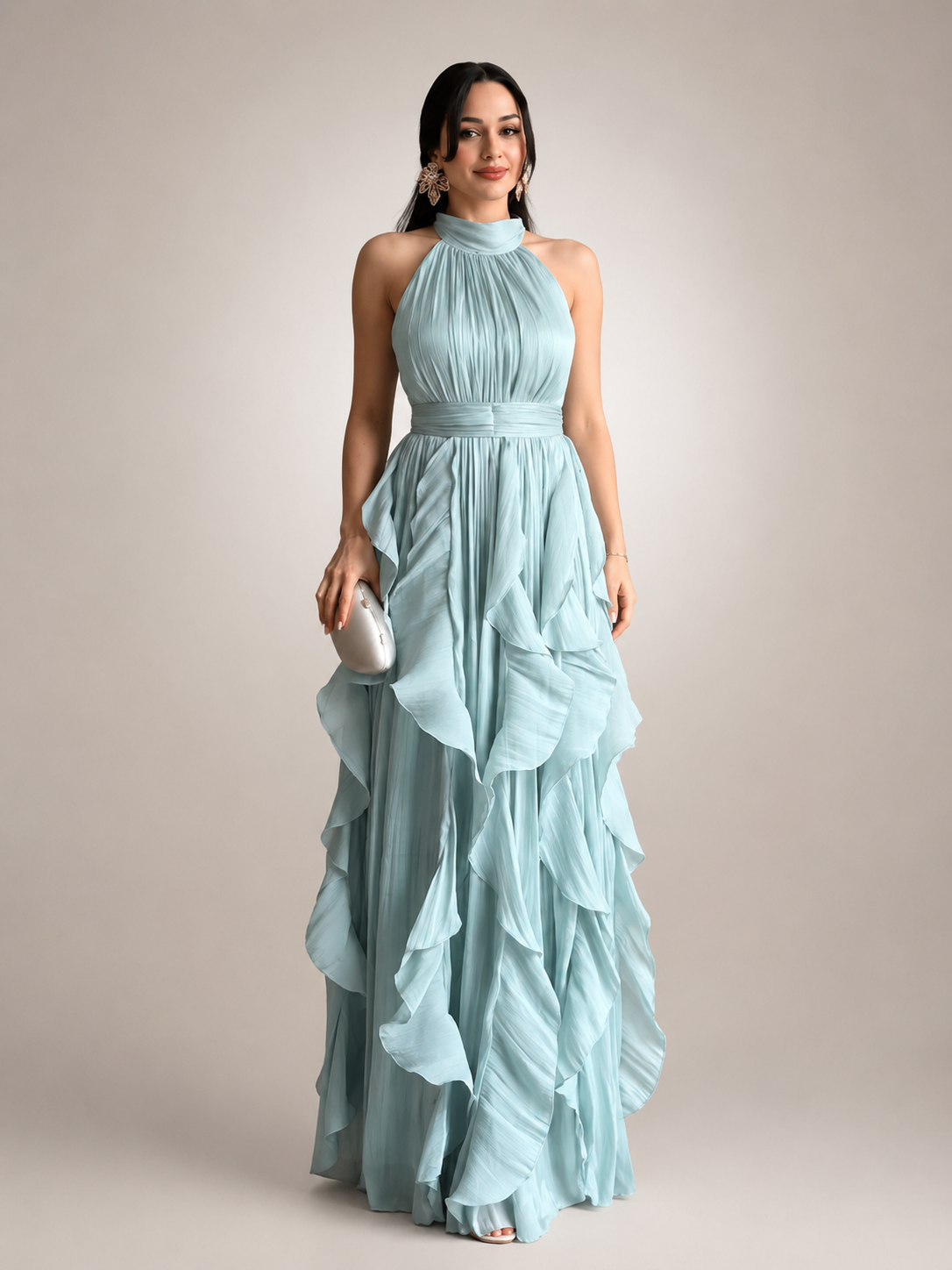 Christae | Robe longue à encolure halter avec détails en volants