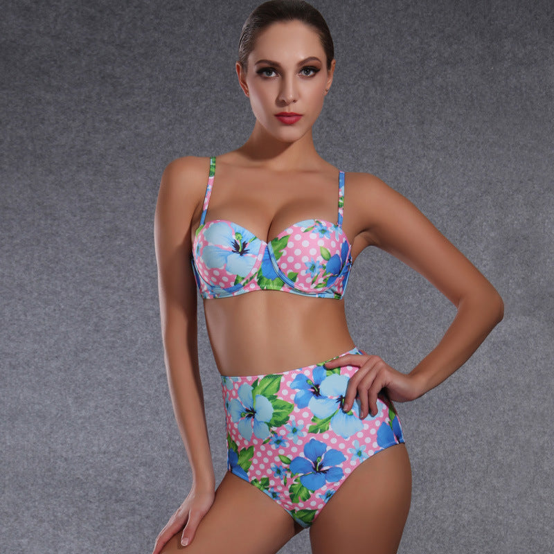 Bikini féminin taille haute avec design floral R&B