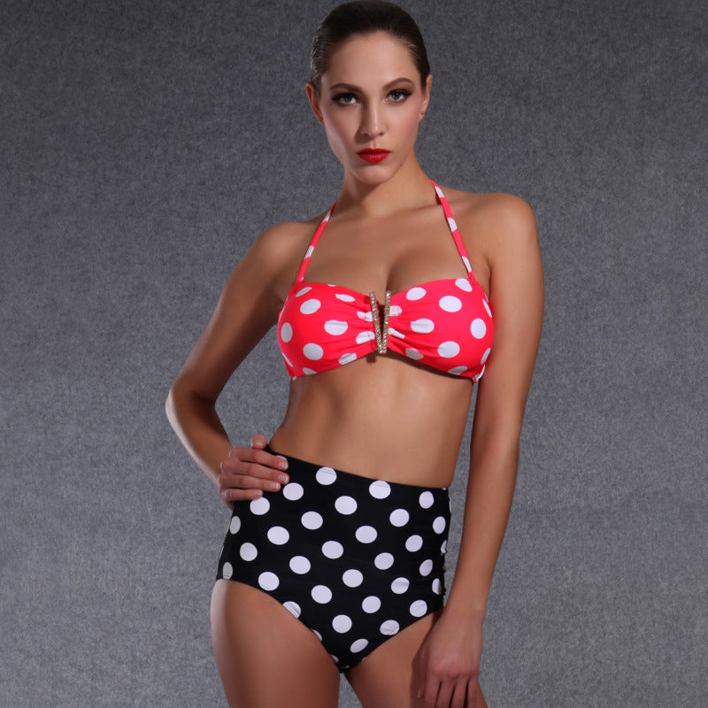 Bikini Femme Taille Haute avec un Charmant Design à Pois R&B