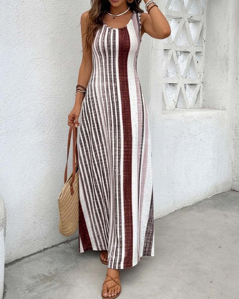 Robe Sans Manches Colorée Rayure