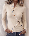 Pull asymétrique à col mandarin et color block