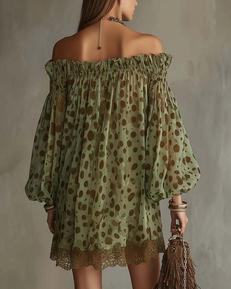 Robe Imprimé Léopard Off-Épaule Dentelle Patchwork