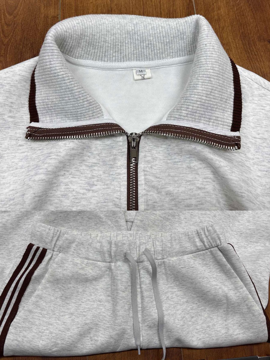 Sweat-shirt à demi-zip gris et blanc inspiré du vintage avec un ensemble de pantalon ample