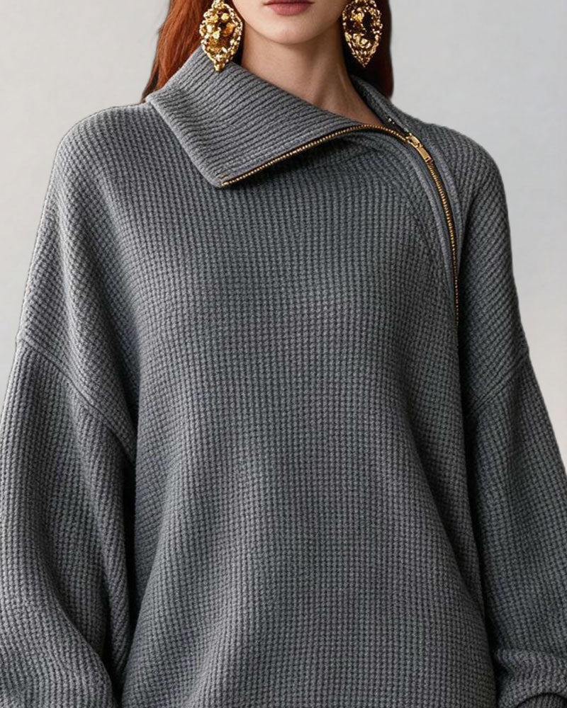 Robe Longue Tricotée avec Fermeture Éclair