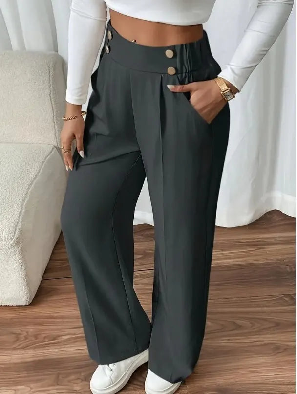 Julva | Pantalon Marlene taille haute avec détails en boutons