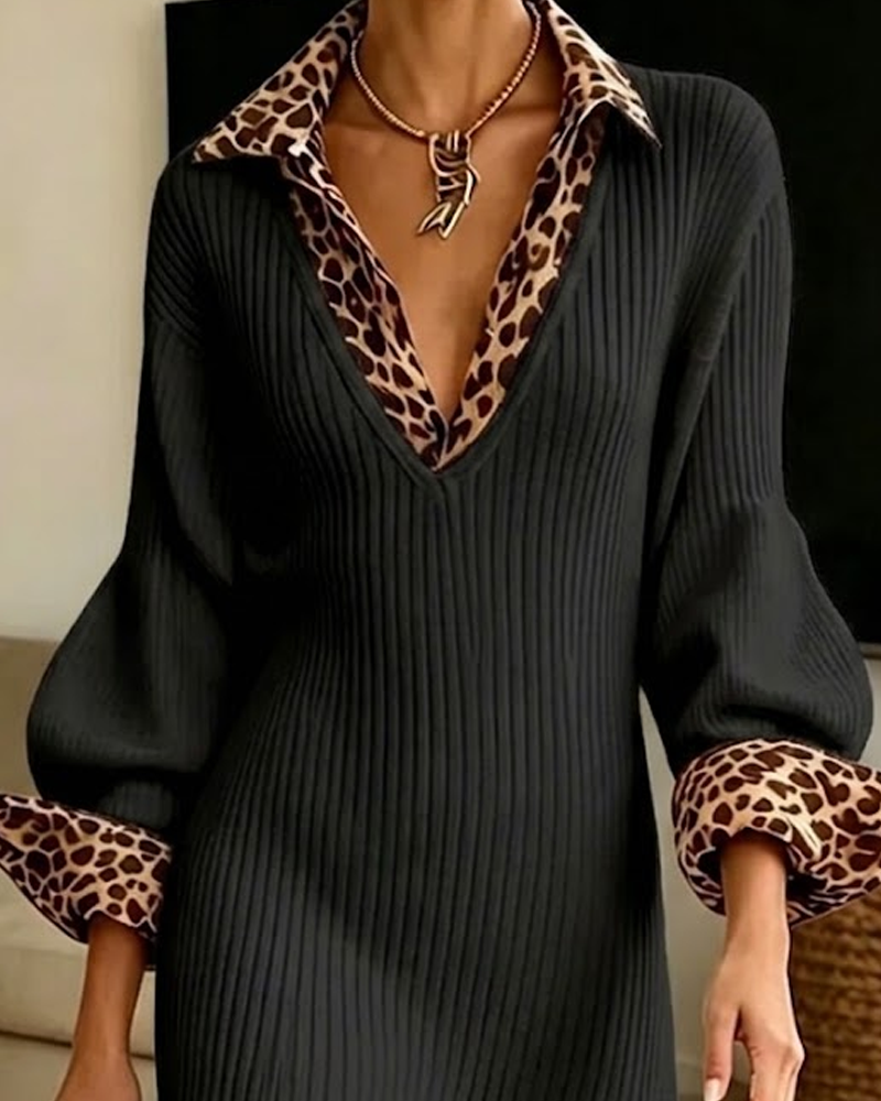 Alemia | Robe en tricot à superpositions avec motif léopard