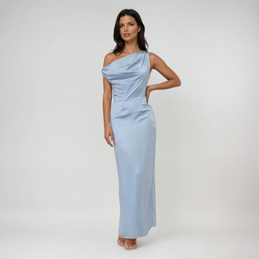 Robe Maxi de Mariage Drapée en Satin Coralie
