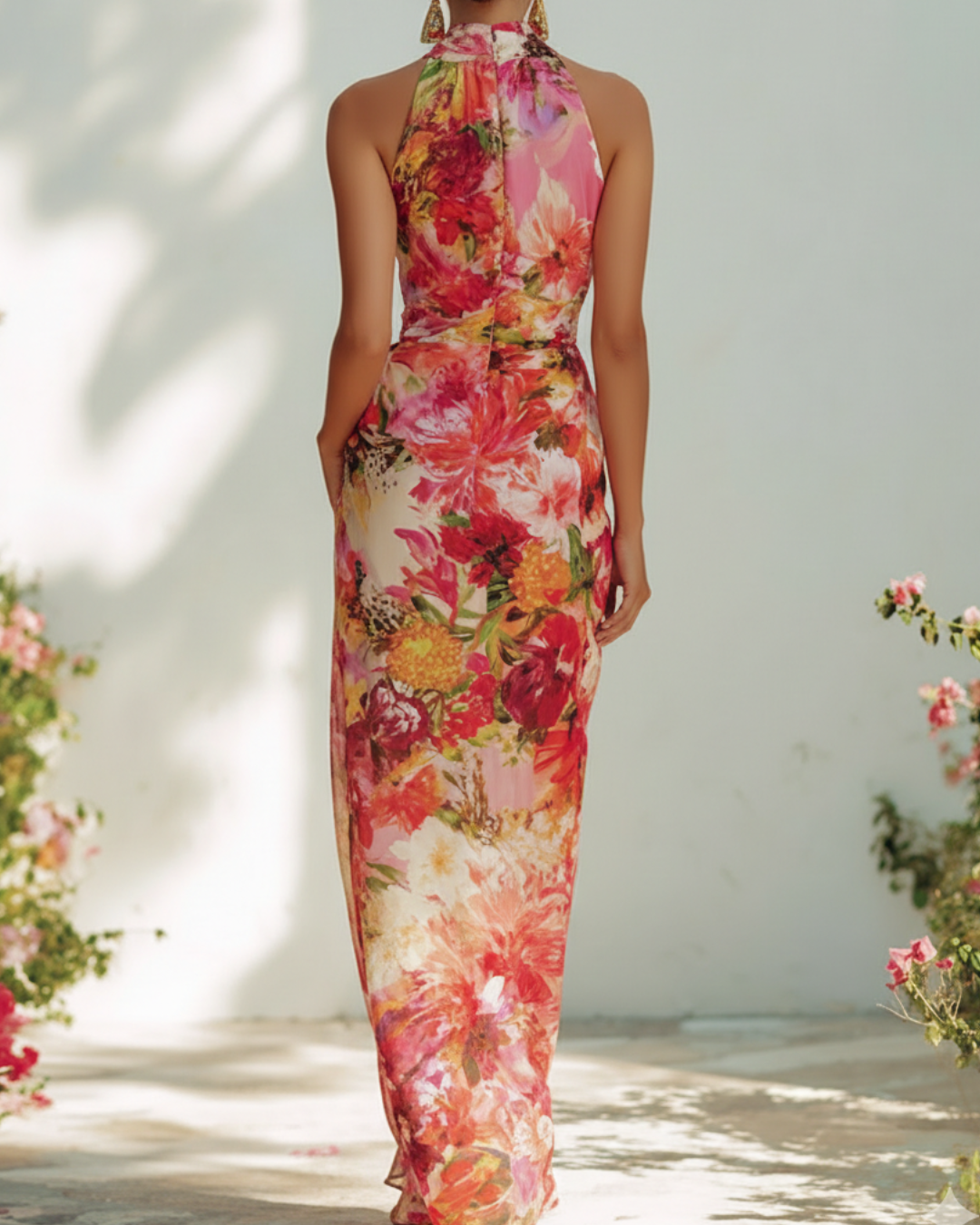Daniefa | Robe Maxi Florale avec Décolleté Halter
