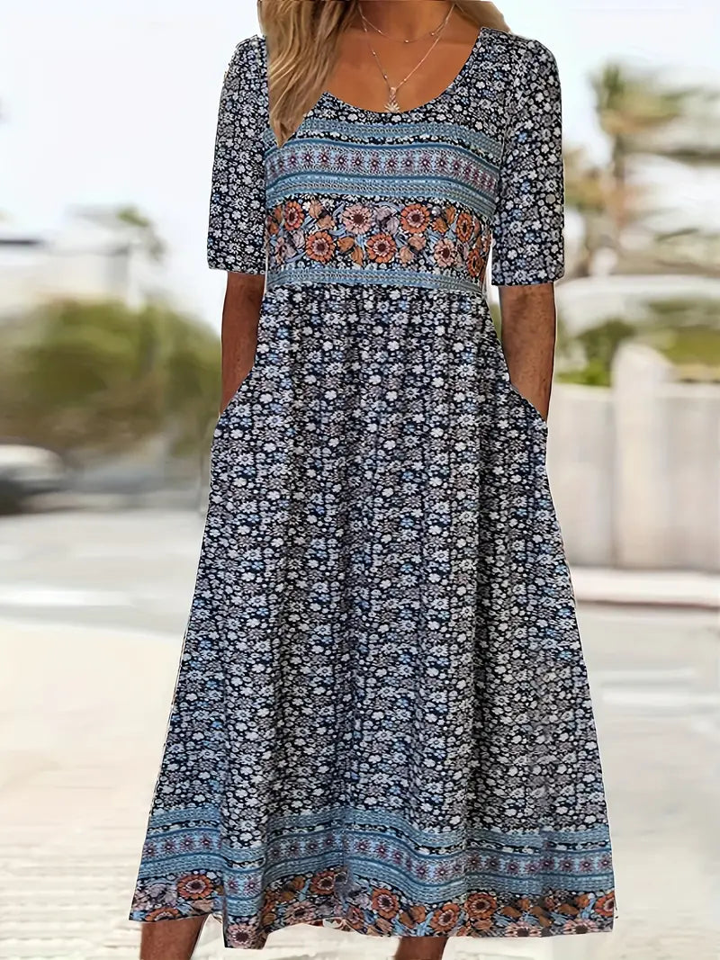 Robe Midi Boho Femme | Manches Courtes