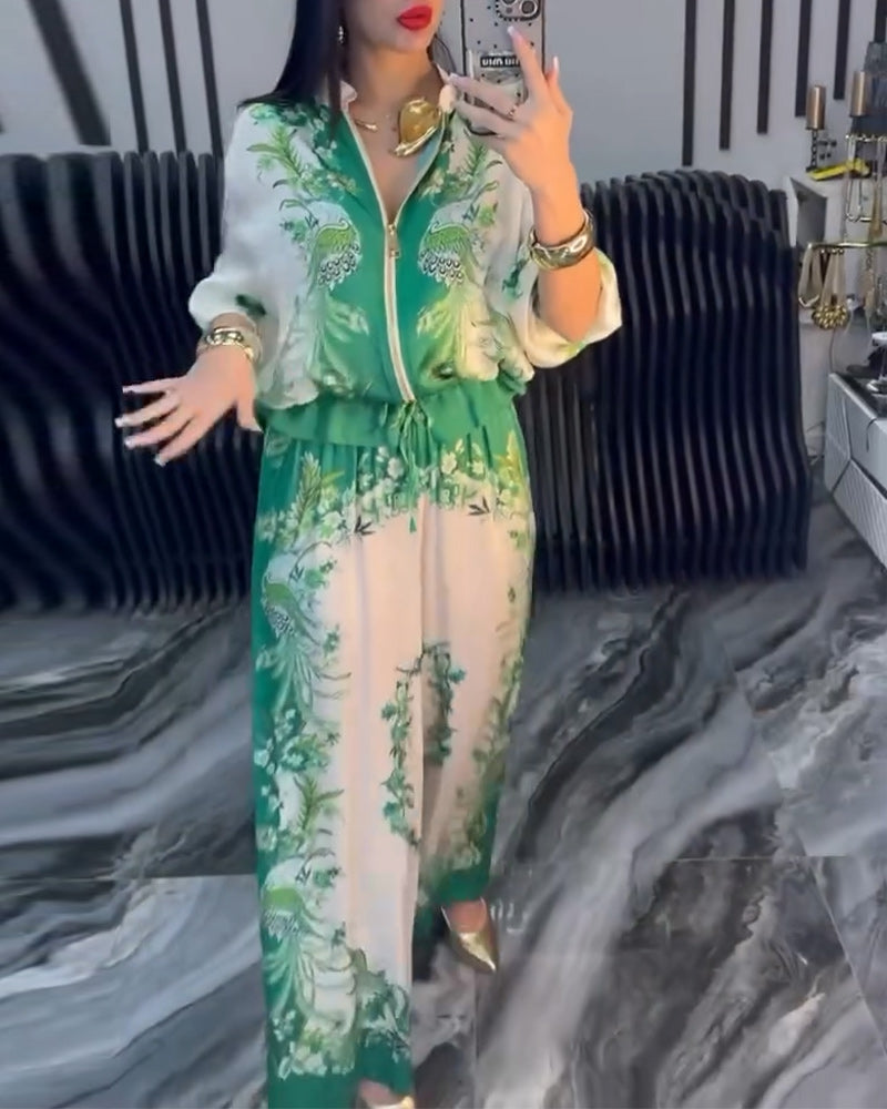Costume à col montant et fermeture éclair avec jambes larges