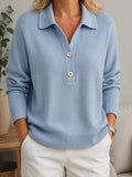 Pull femme doux à col chemise et boutons