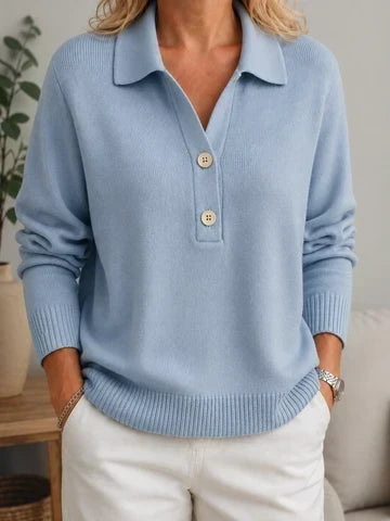 Pull femme doux à col chemise et boutons