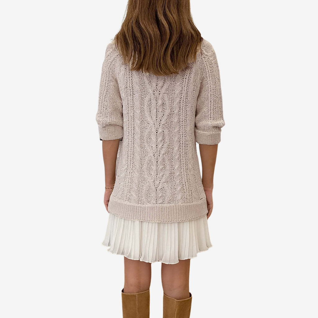 Robe Tricotée Femme avec Volant Plissé et Devant en Tricot à Cable