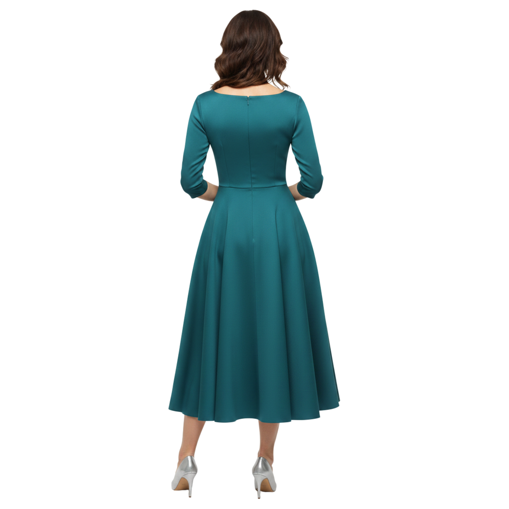 Robe de Soirée Midi Évasée à Manches 3/4 pour Invitée de Mariage