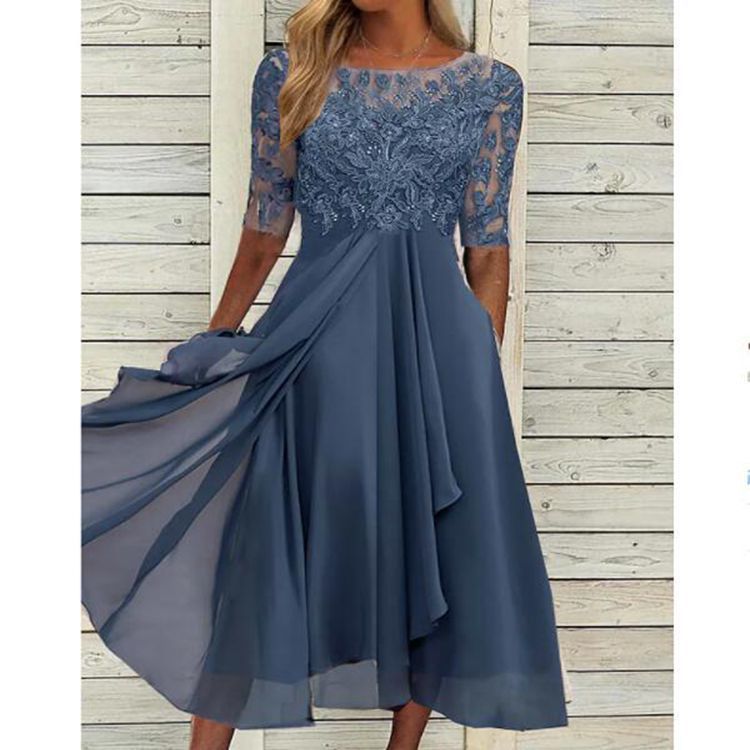 MW | Robe midi en chiffon avec des manches transparentes en longueur midi
