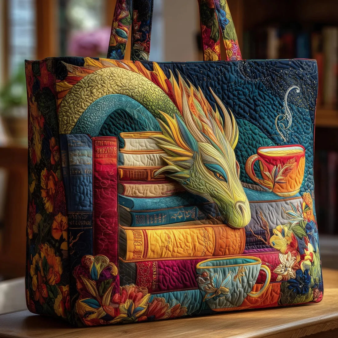Sac fait main - Lecteur de dragons avec livres et tasses