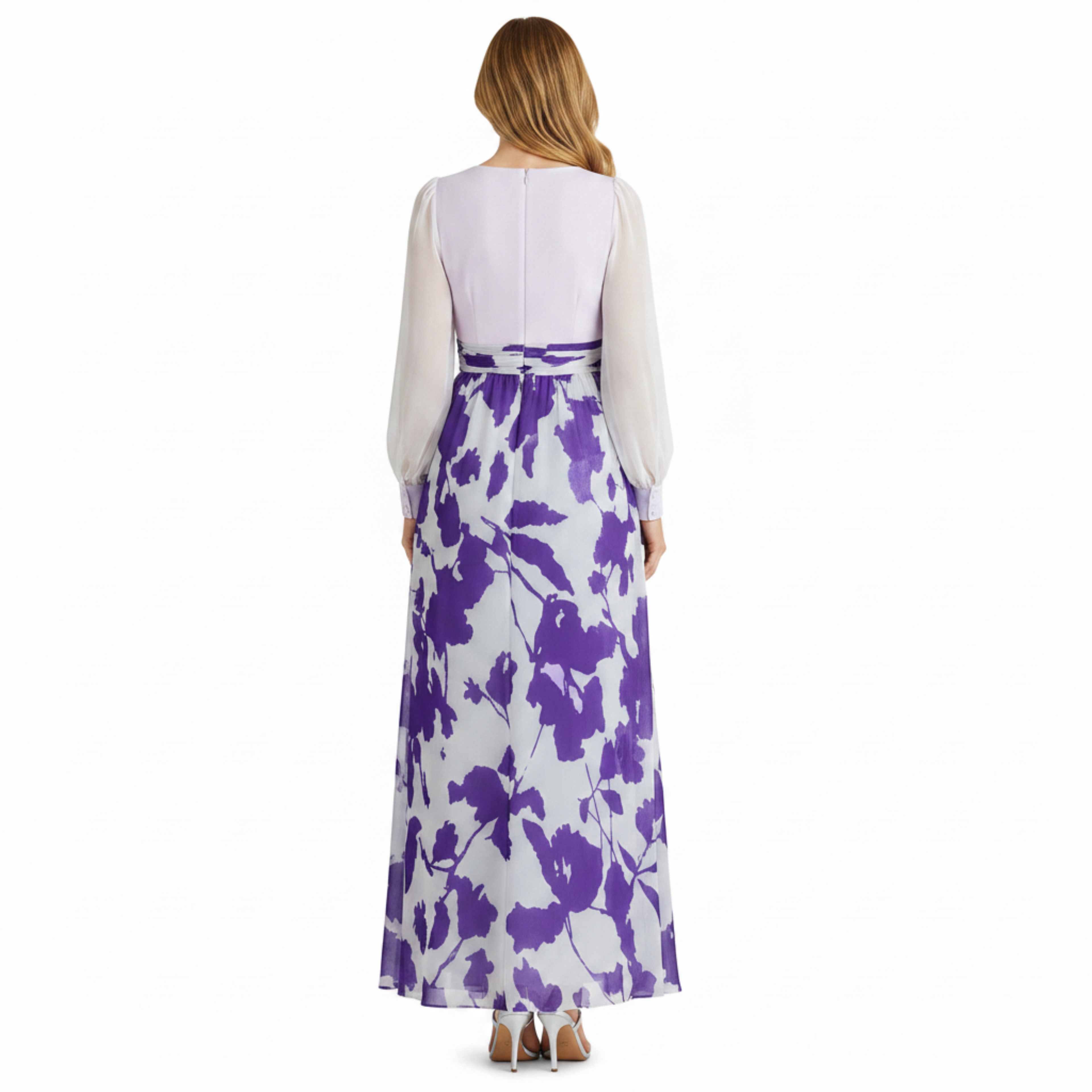 Robe de Soirée Wedding Guest Dress Fleurie avec Manches Ballons et Col en V