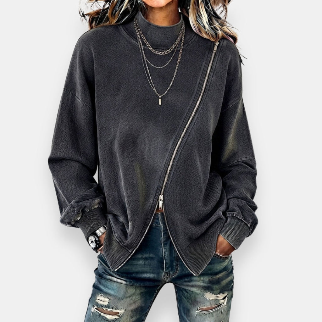 Sweat femme oversize à zip asymétrique