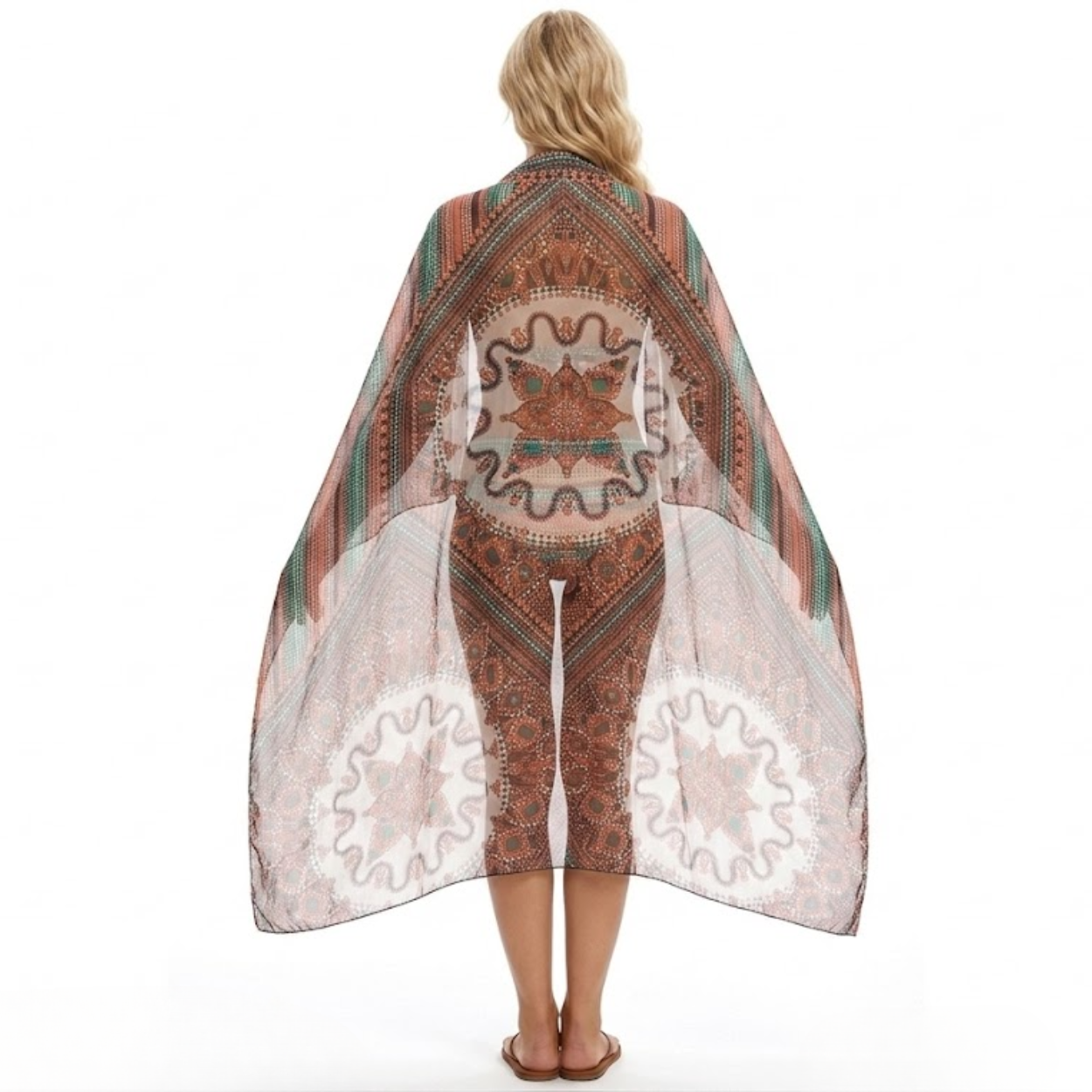 Bikini Taille Haute 3 Pièces avec Haut Triangle Halter et Kimono de Plage