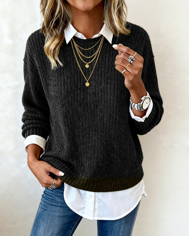 Pull femme effet chemise en maille douce