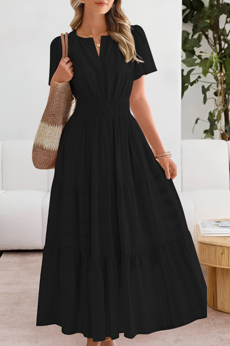 Robe Midi Boho pour Femmes | Manches Courtes Froncées